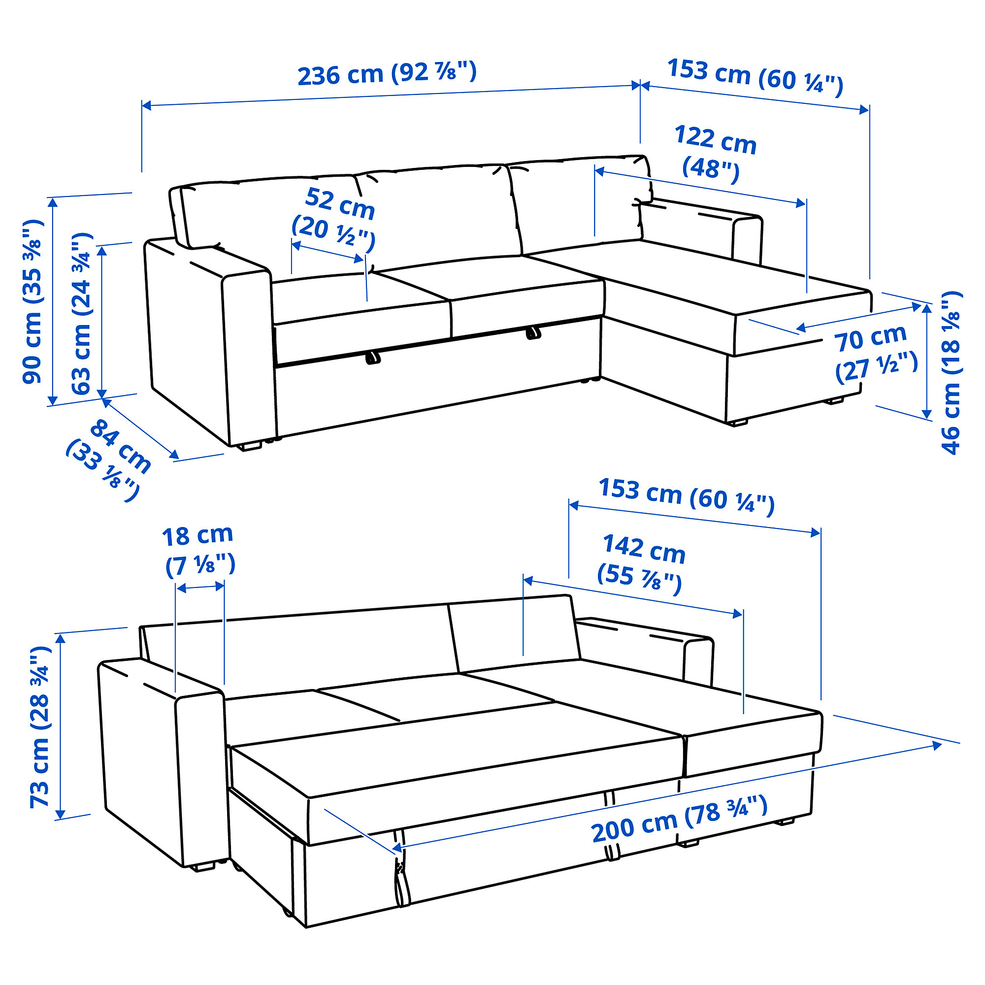 BÅRSLÖV 3-seat sofa-bed with chaise longue
