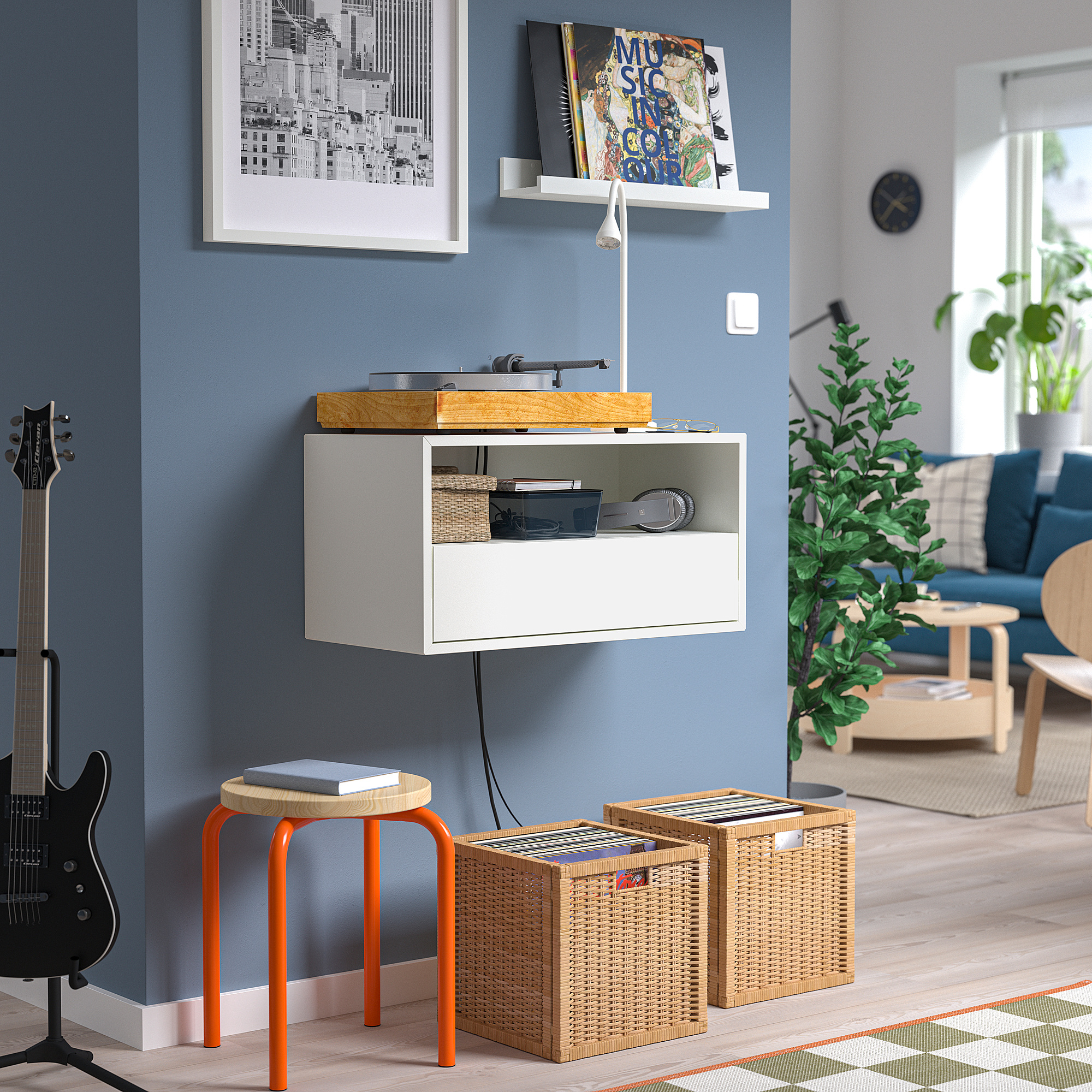 EKET wall mounted media shelf w rail