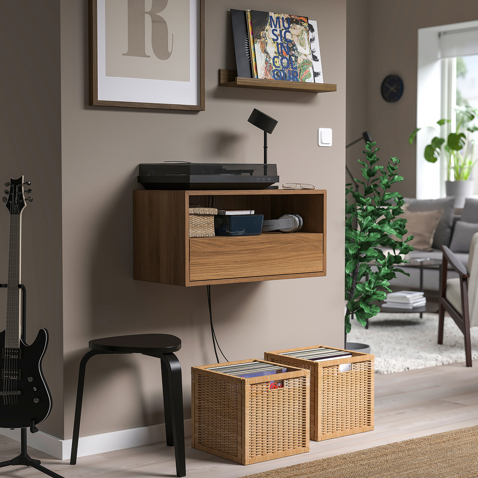 EKET wall mounted media shelf w rail