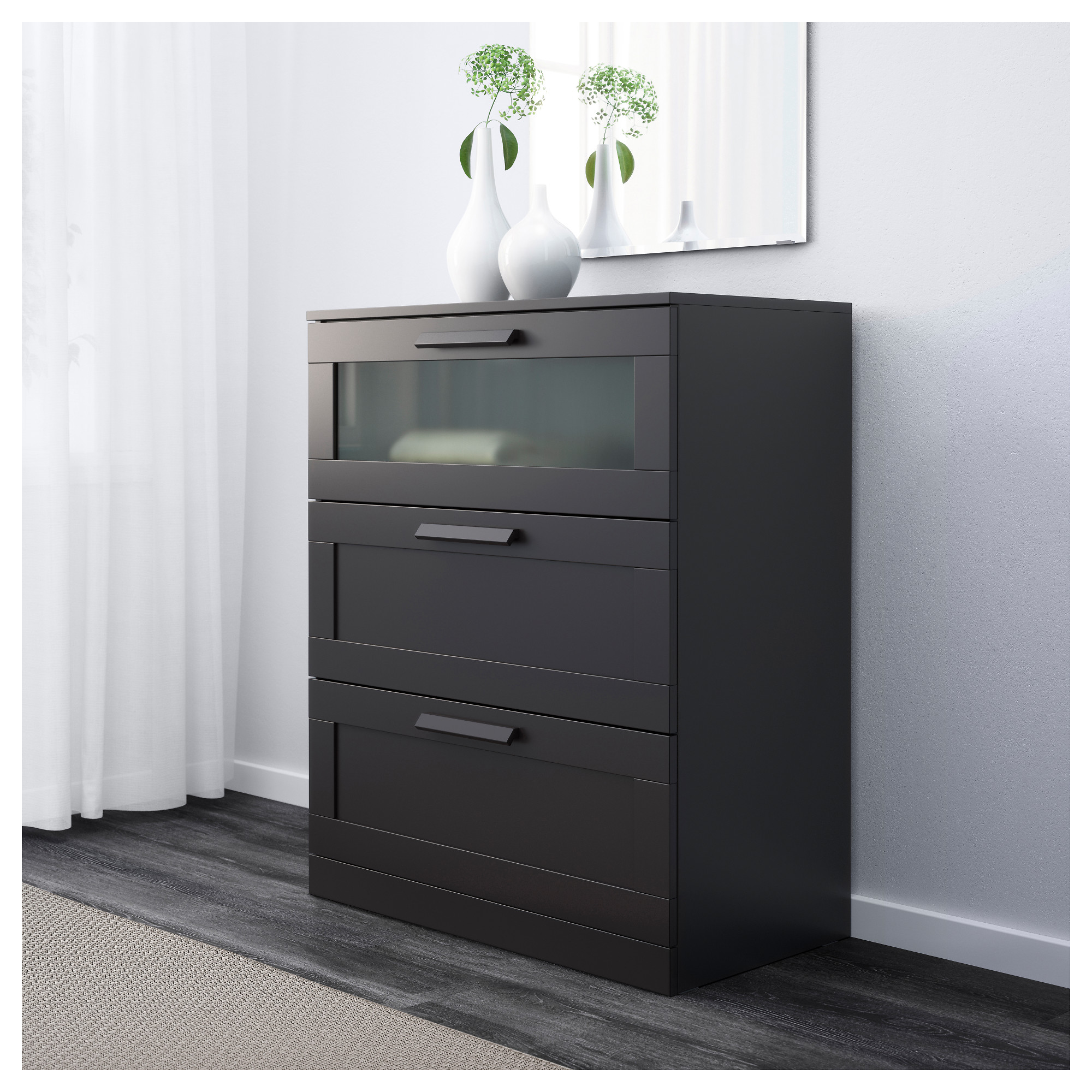 Brimnes Chest Of 3 Drawers Black Frosted Glass Ikea Hong Kong