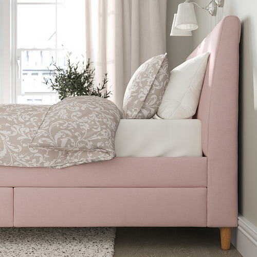 IDANÄS 加大雙人軟墊式貯物床架, Gunnared 淡粉紅色