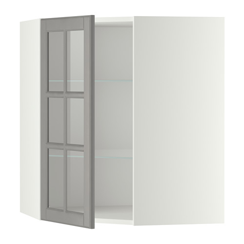 METOD corner wall cab w shelves/glass dr