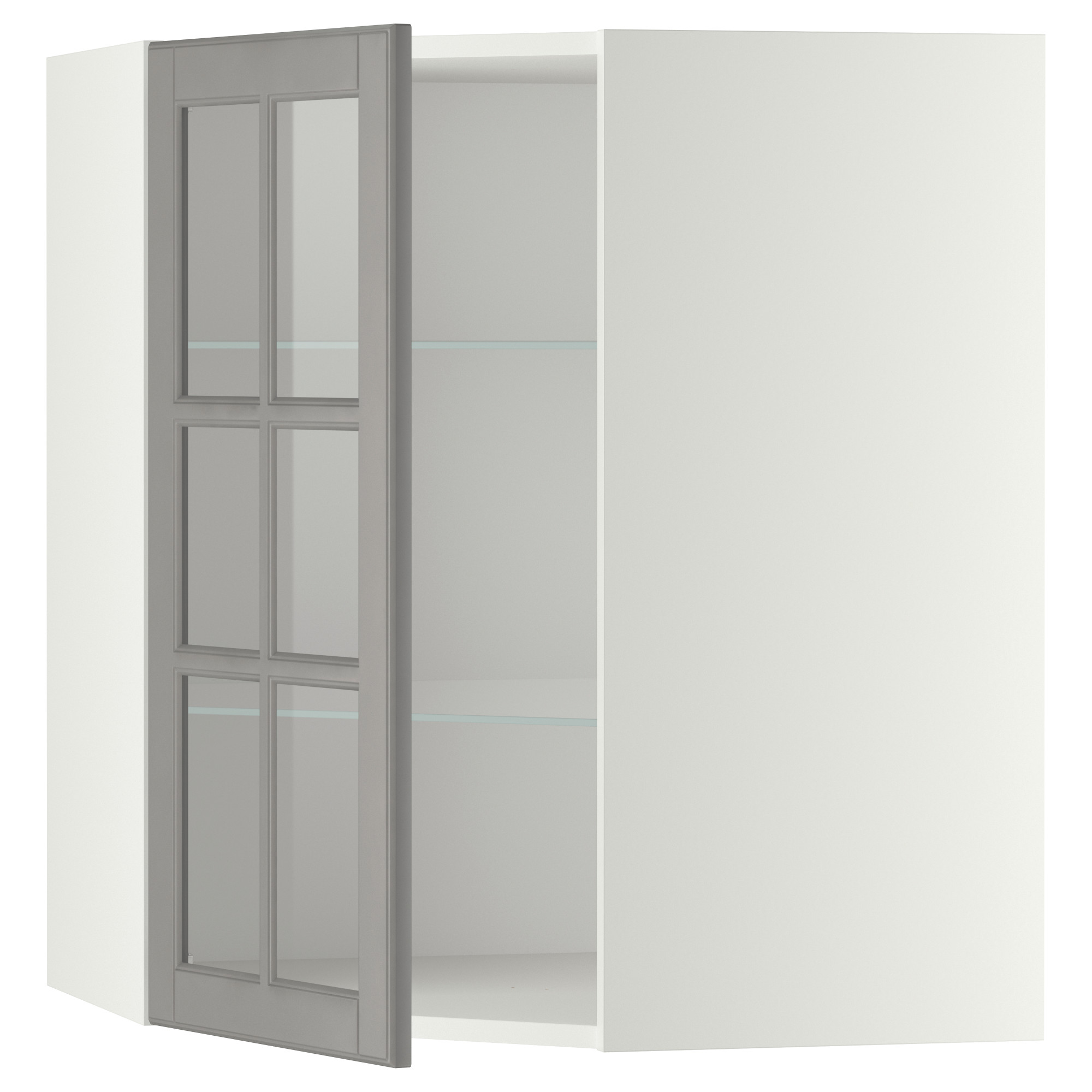 METOD corner wall cab w shelves/glass dr
