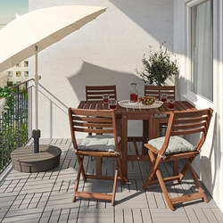 ÄPPLARÖ - 戶外檯及4張摺椅, brown stained/Kuddarna beige | IKEA 香港及澳門 - PE768164_S3