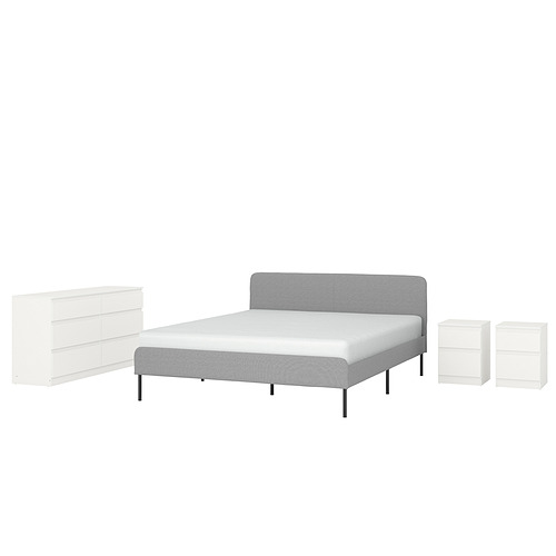 KULLEN/SLATTUM bedroom furniture, set of 4, Knisa light grey/white, double