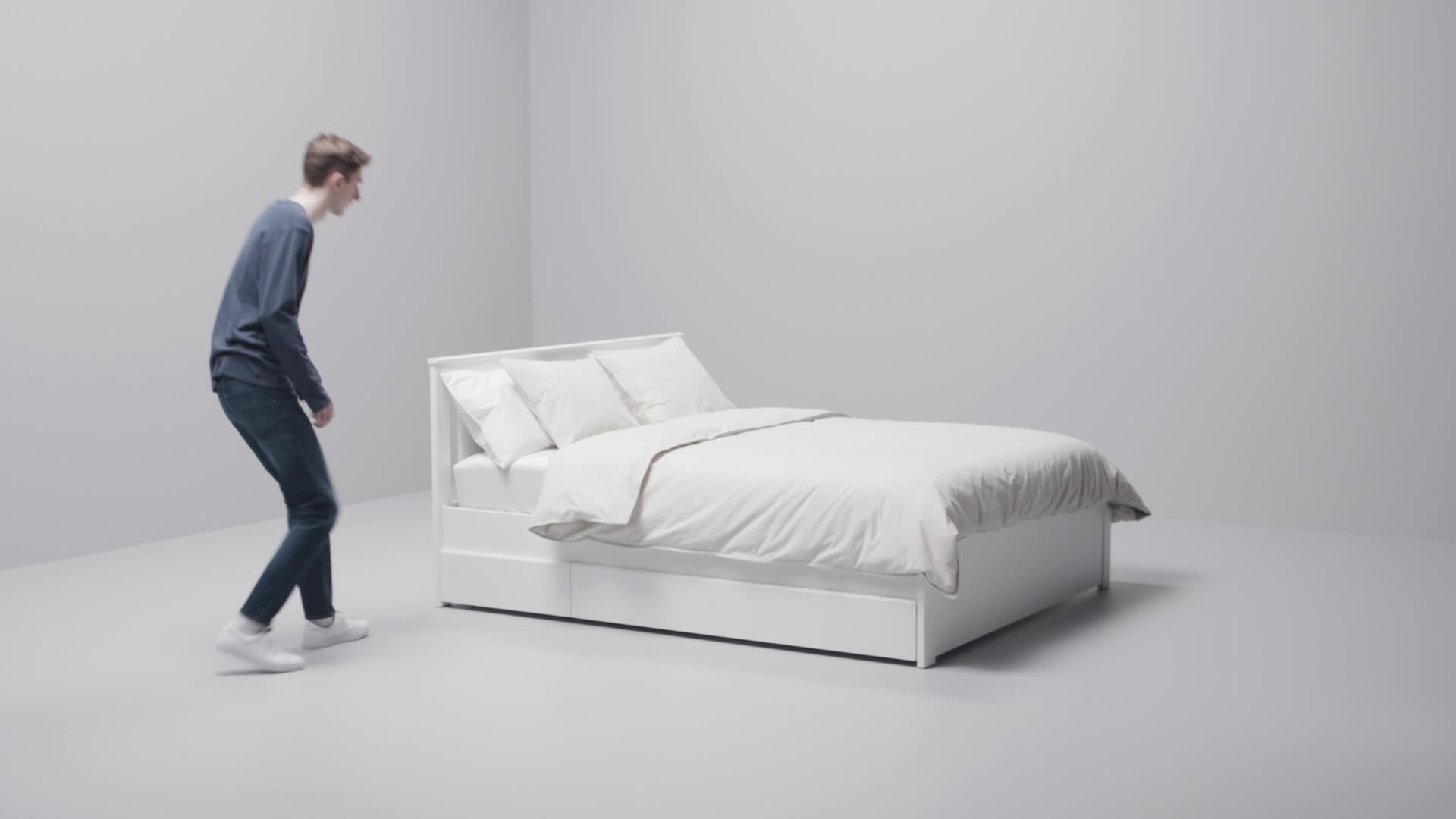 SONGESAND - bed frame with 2 storage boxes, white/Luröy