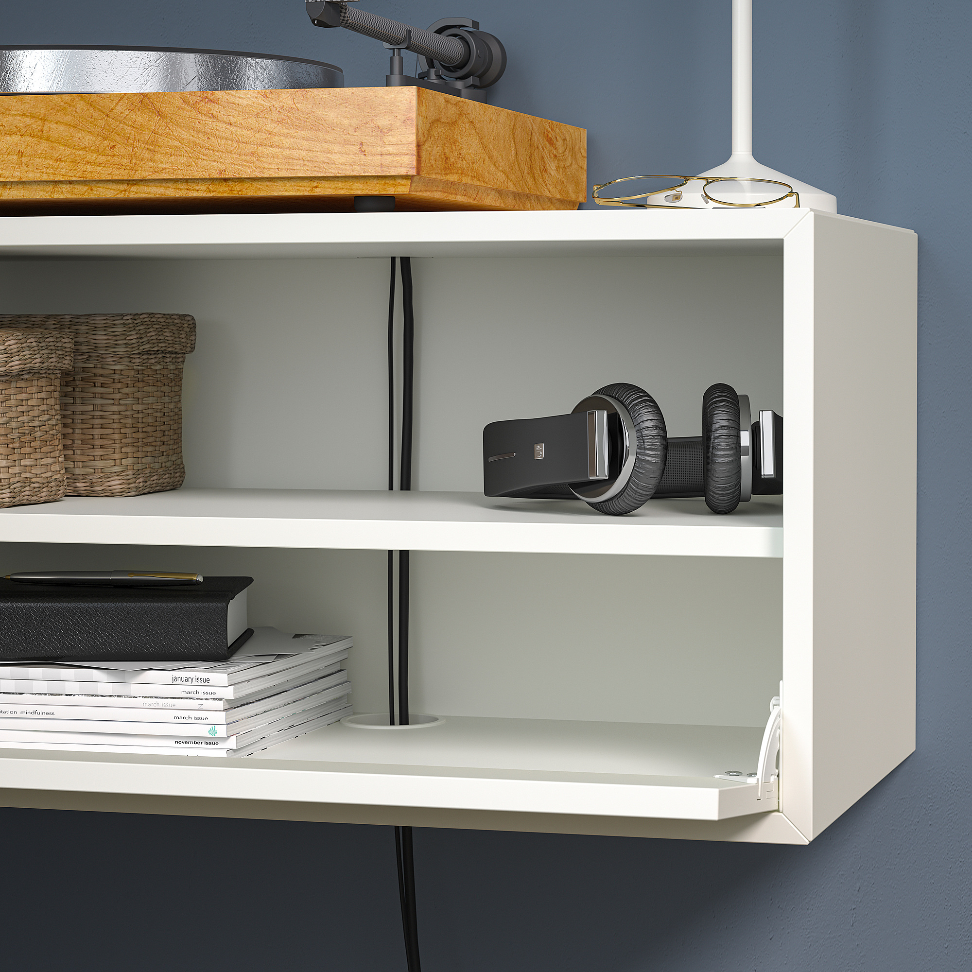 EKET wall mounted media shelf w rail