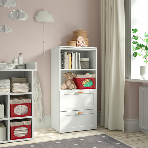 PLATSA/SMÅSTAD bookcase, white with frame/with 2 drawers