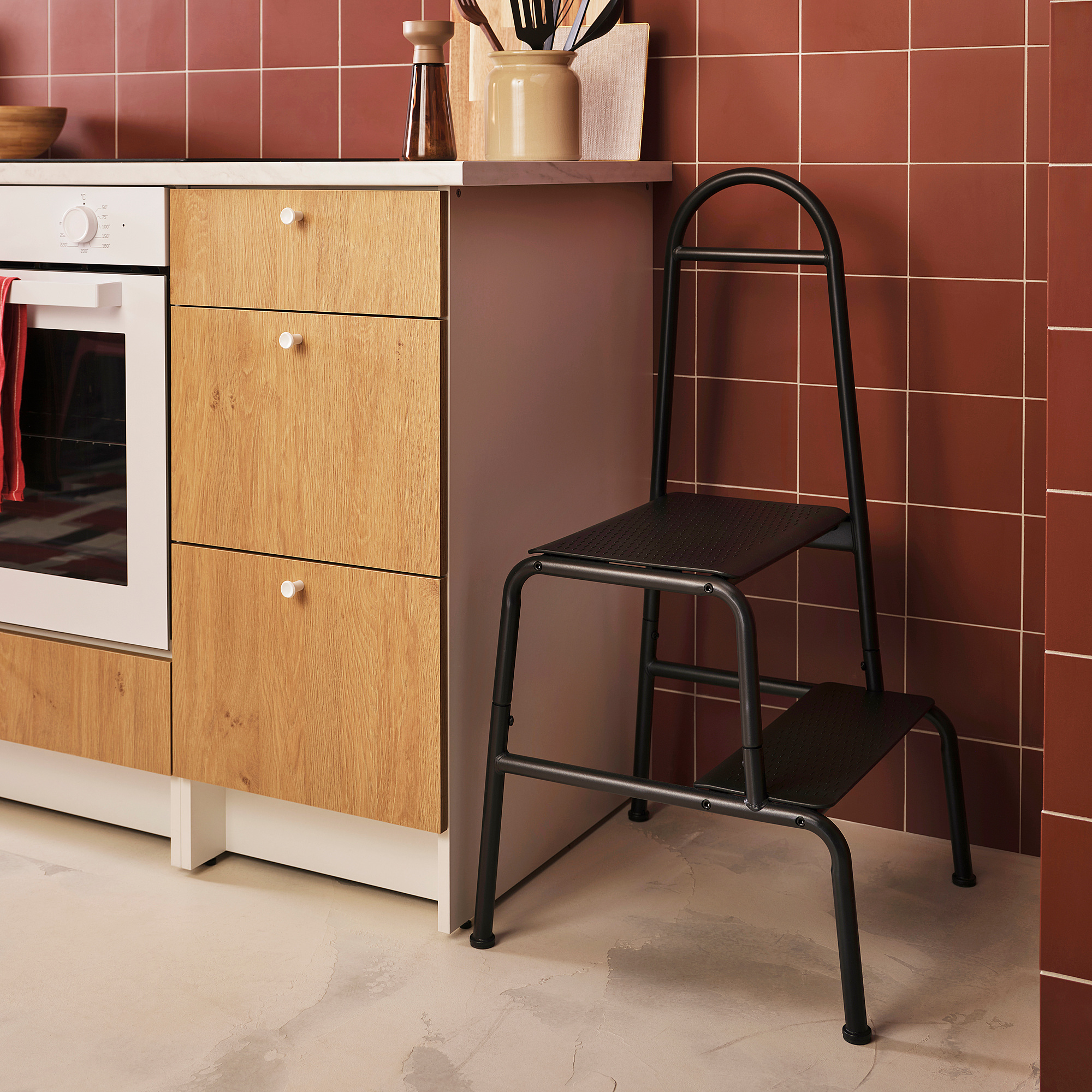 BÄSINGEN step stool with handrail, 2-steps
