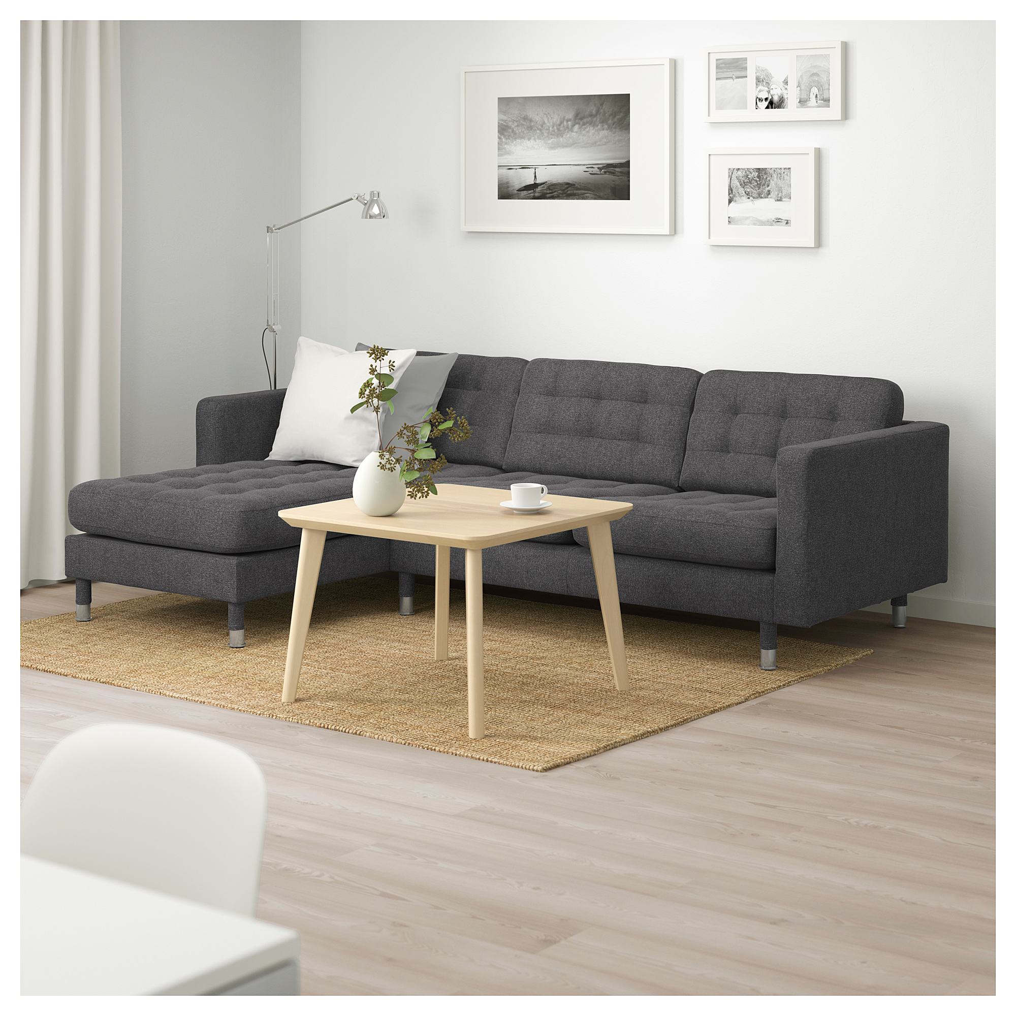 LANDSKRONA 3 seat sofa  with chaise longue Gunnared dark 