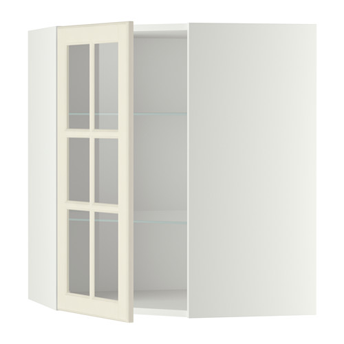 METOD corner wall cab w shelves/glass dr