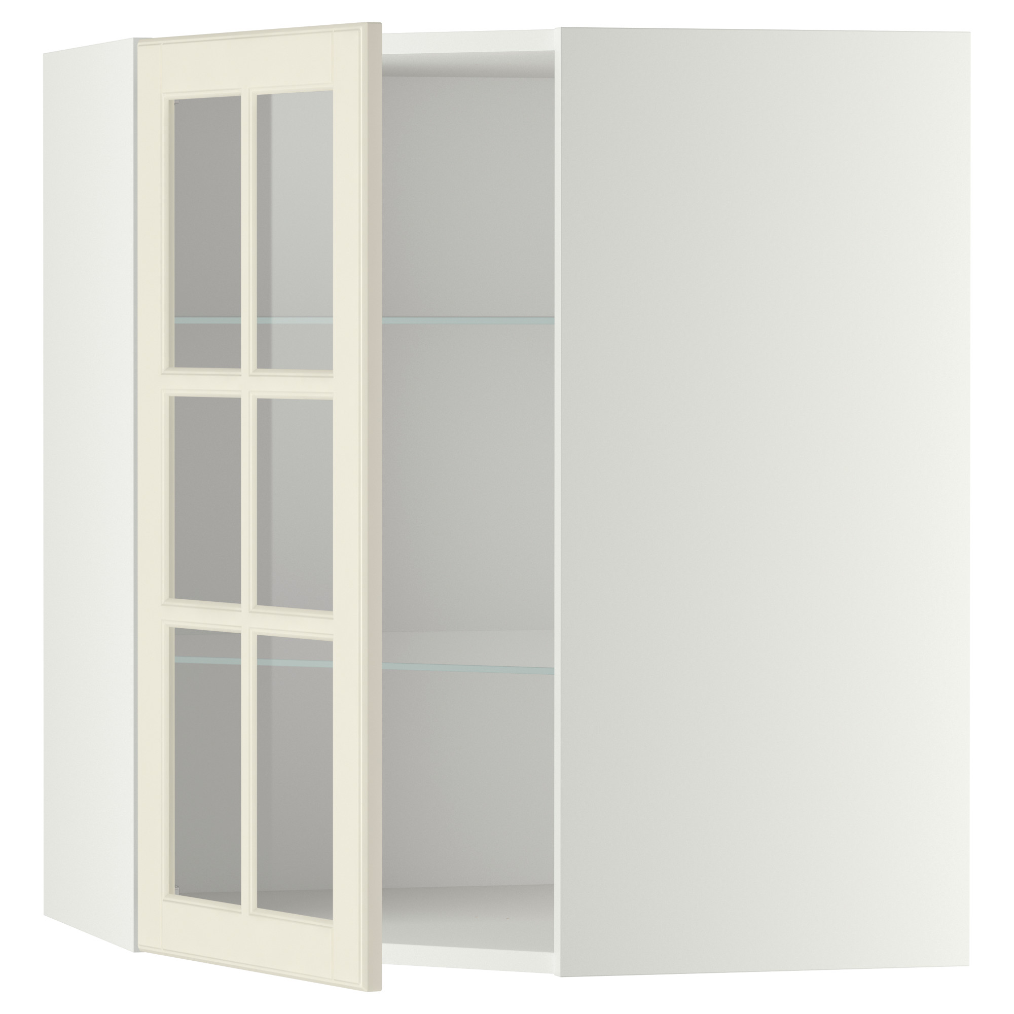 METOD corner wall cab w shelves/glass dr