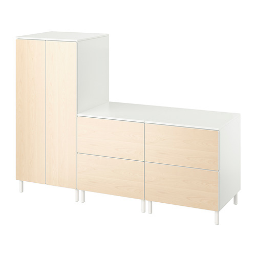 PLATSA/SMÅSTAD wardrobe, white birch/with 2 chest of drawers