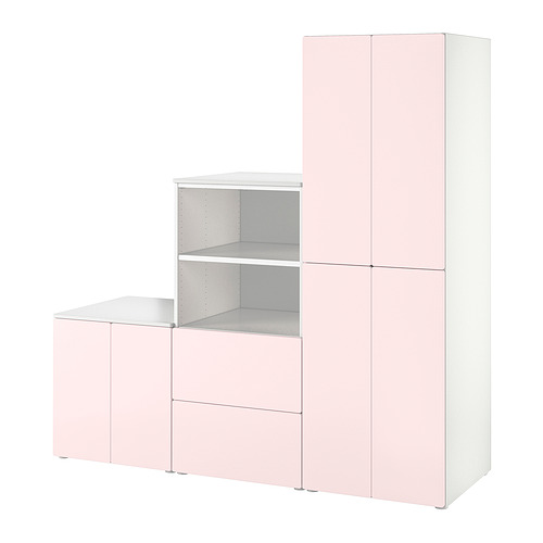 PLATSA/SMÅSTAD storage combination, white/pale pink