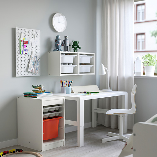 TROFAST storage combination with box/trays, white grey/orange
