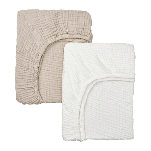 LEN - fitted sheet for cot, white beige/muslin, 60x120 cm | IKEA Hong Kong and Macau - E1007771_S4