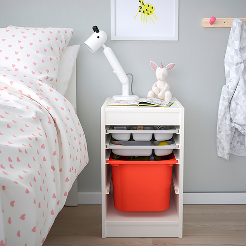 TROFAST storage combination with box/trays, white grey/orange
