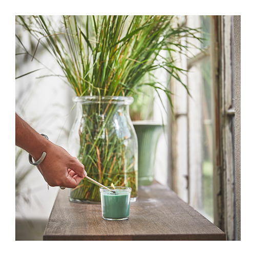 HEDERSAM scented candle in glass, 20 hr, Fresh grass/light green