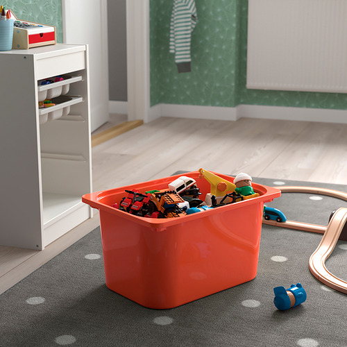 TROFAST storage combination with box/trays, white grey/orange