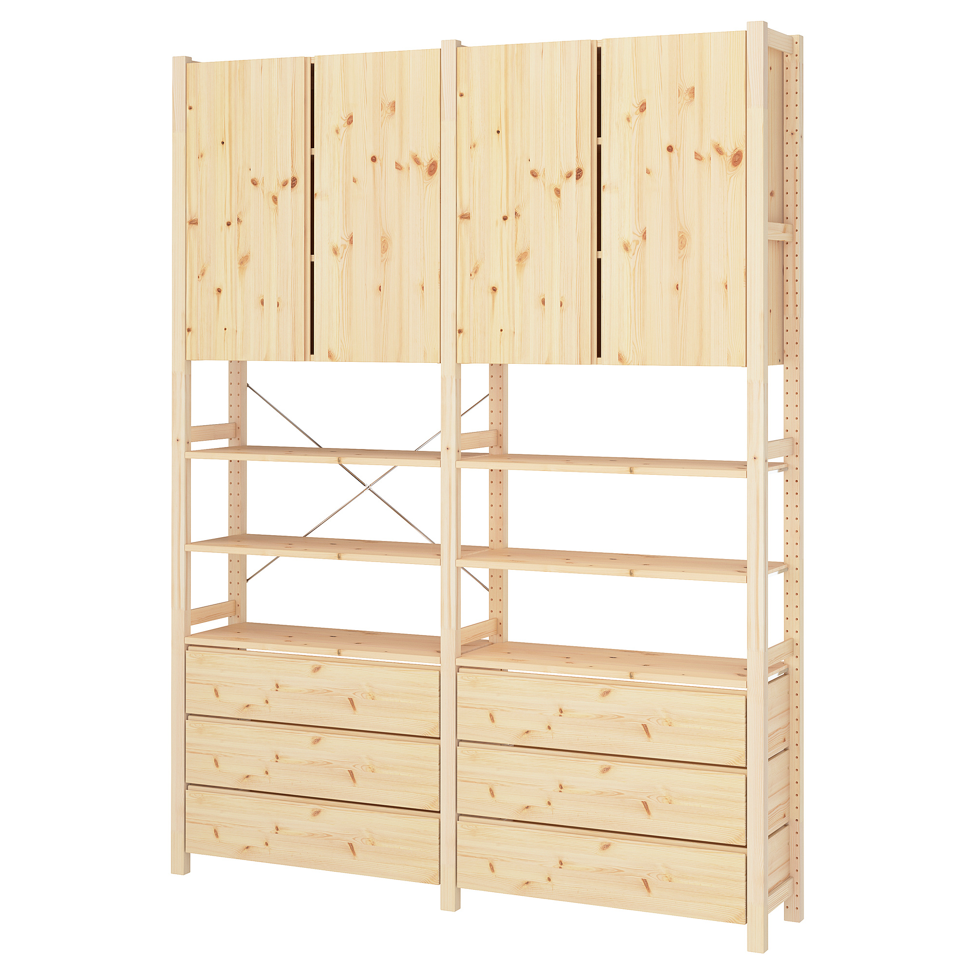 IVAR - shelving unit w cabinets/drawers, pine, 174x30x226 cm