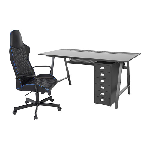 HELMER/UTESPELARE 書桌，椅子及抽屜