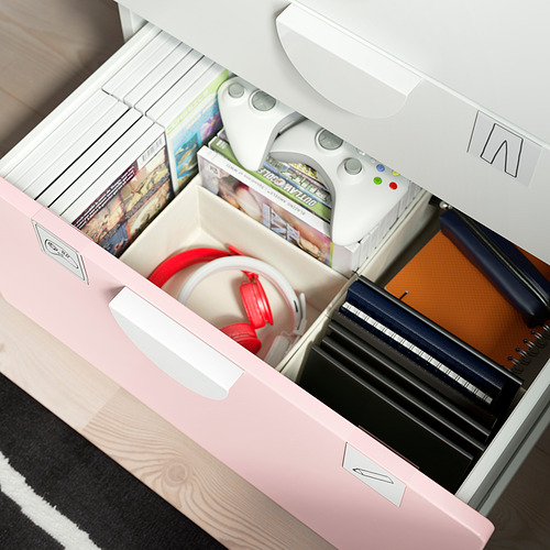 PLATSA/SMÅSTAD chest of 3 drawers, white/pale pink