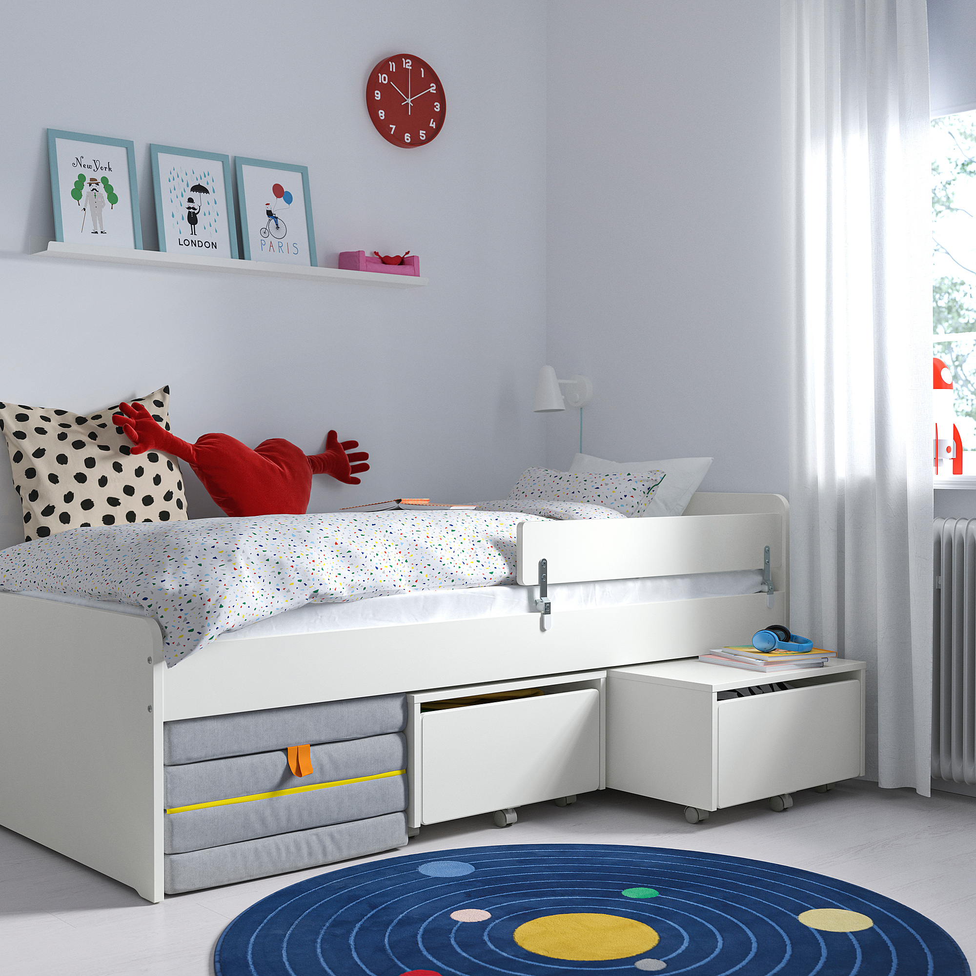 NATTAPA/SLÄKT bed frame w guard rail+slat bd base