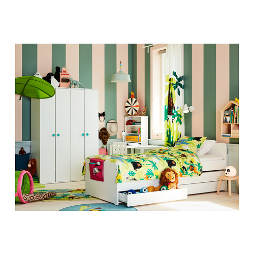 SLÄKT bed frame with underbed and storage, LURÖY