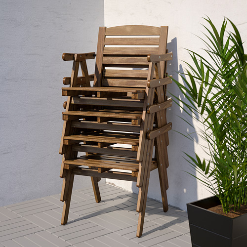 FALHOLMEN chair with armrests outdoor light brown stained