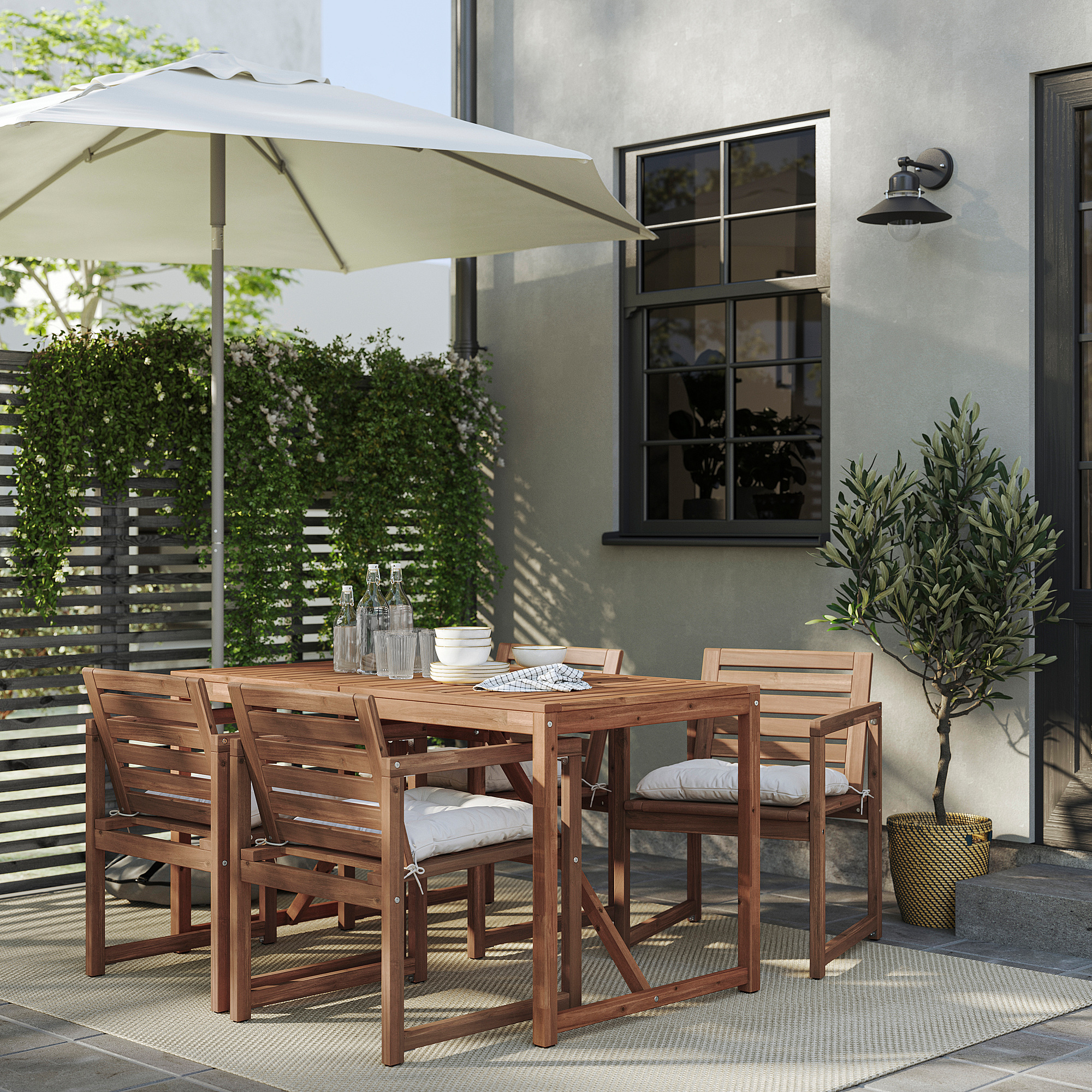 NÄMMARÖ table+4 chairs w armrests, outdoor