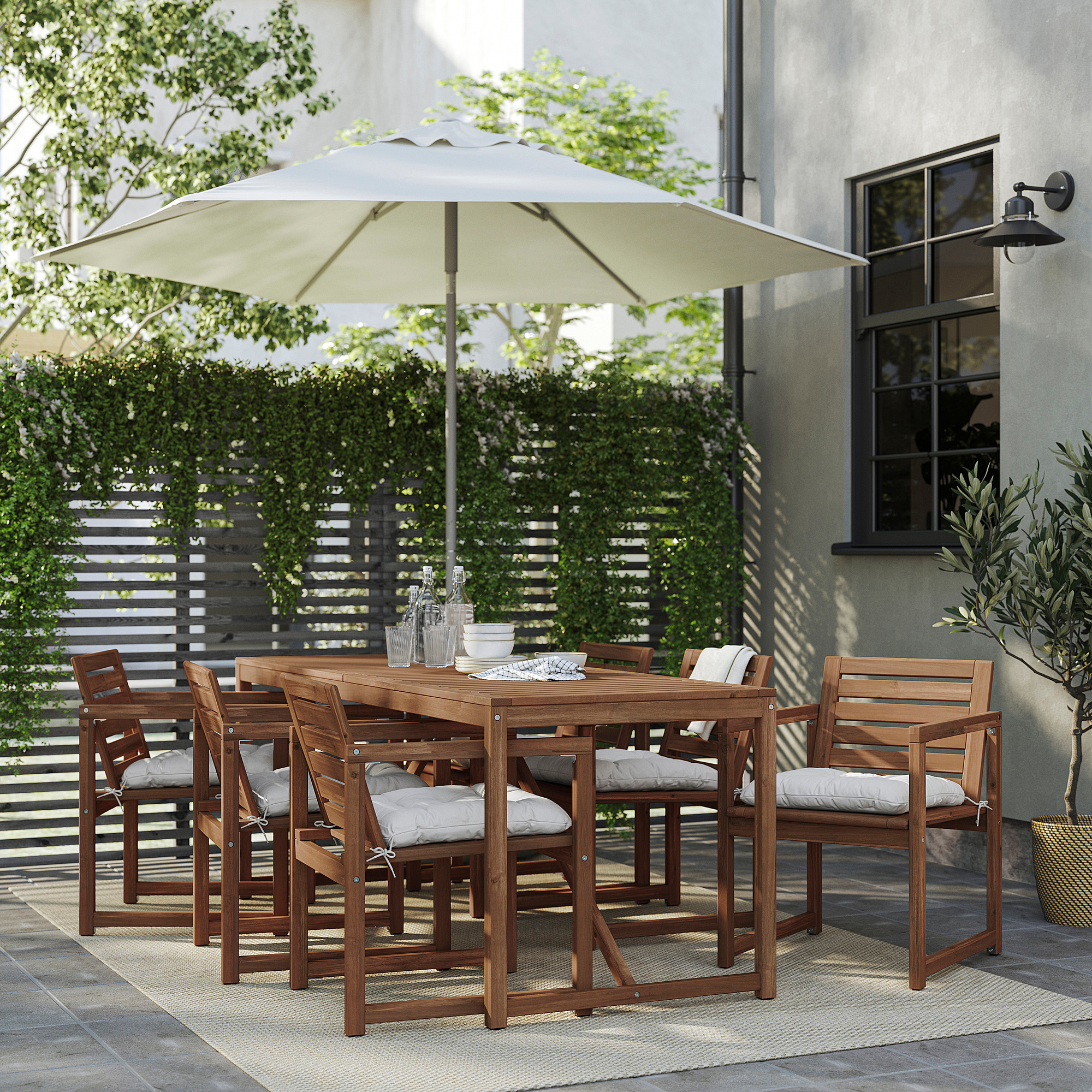 NÄMMARÖ table+6 chairs w armrests, outdoor