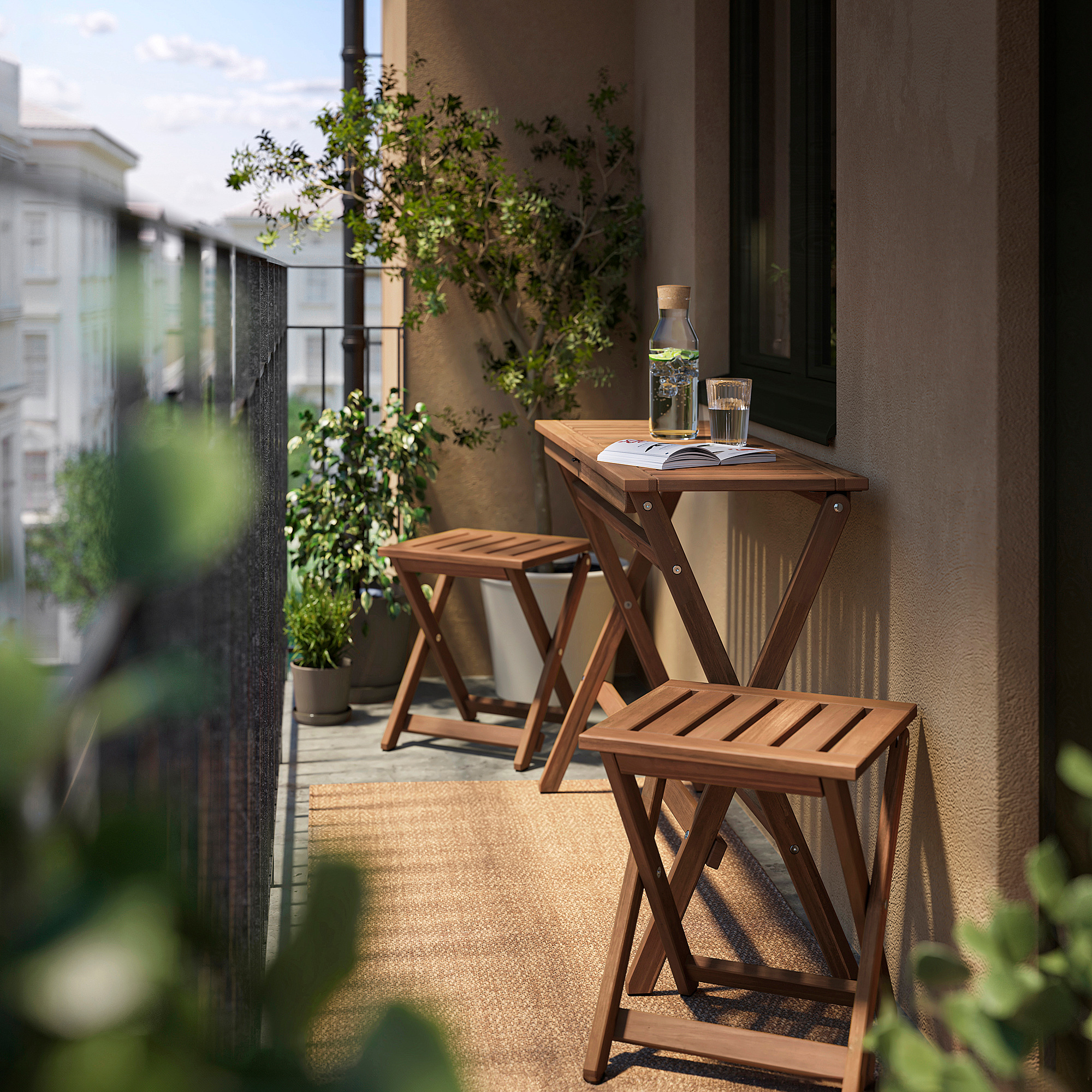 NÄMMARÖ table and 2 stools, outdoor