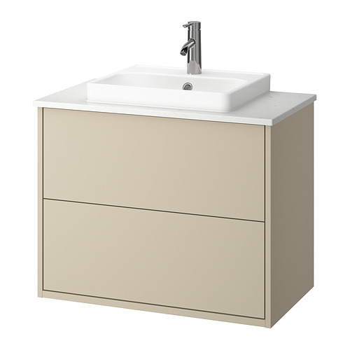 HAVBÄCK/ORRSJÖN - 洗手盆櫃連抽屜/洗手盆/水龍頭，米黃色/白色 雲石紋，82x49x71 厘米 | IKEA 香港及澳門 - PE908475_S4