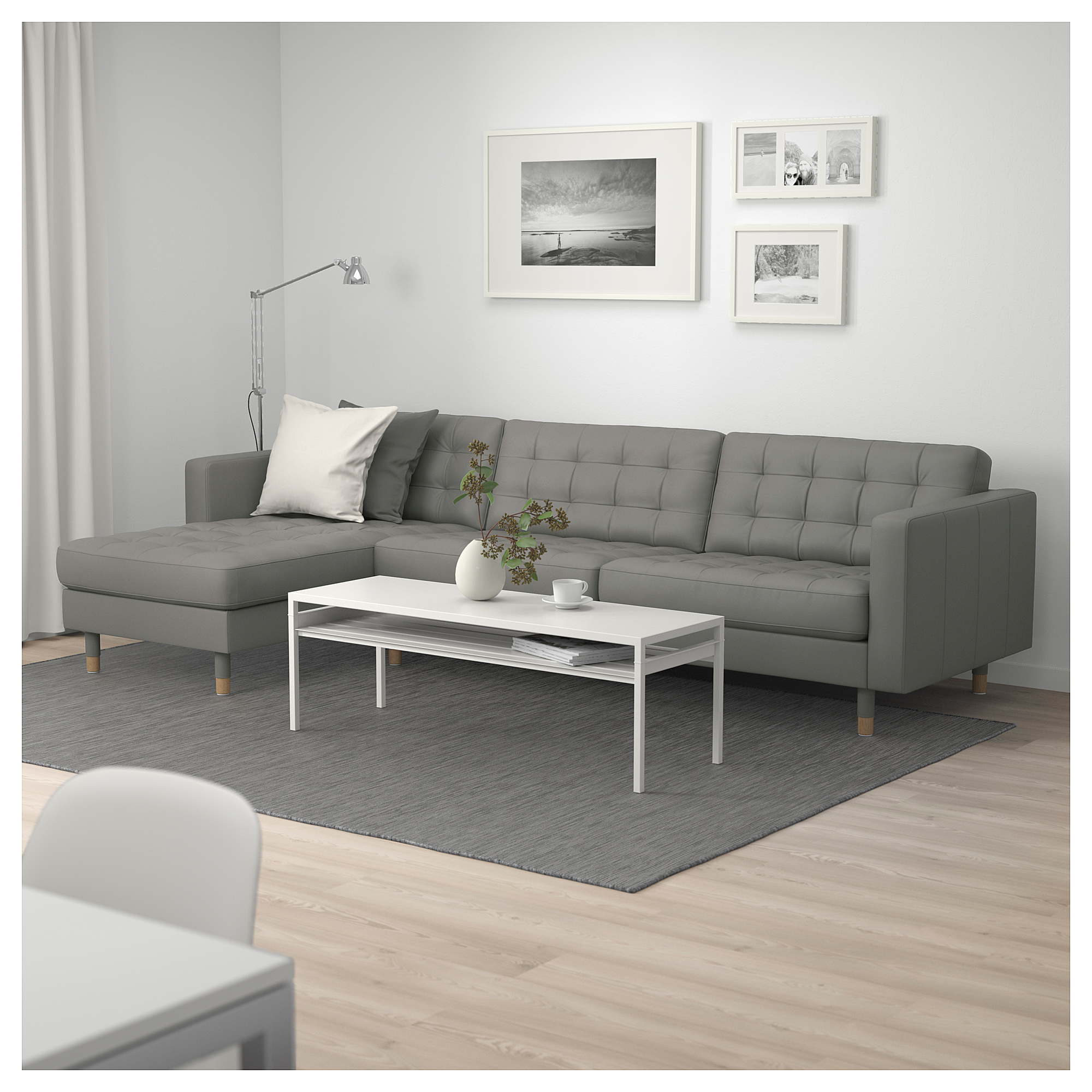 LANDSKRONA 4seat sofa, with chaise longue/Grann/Bomstad greygreen
