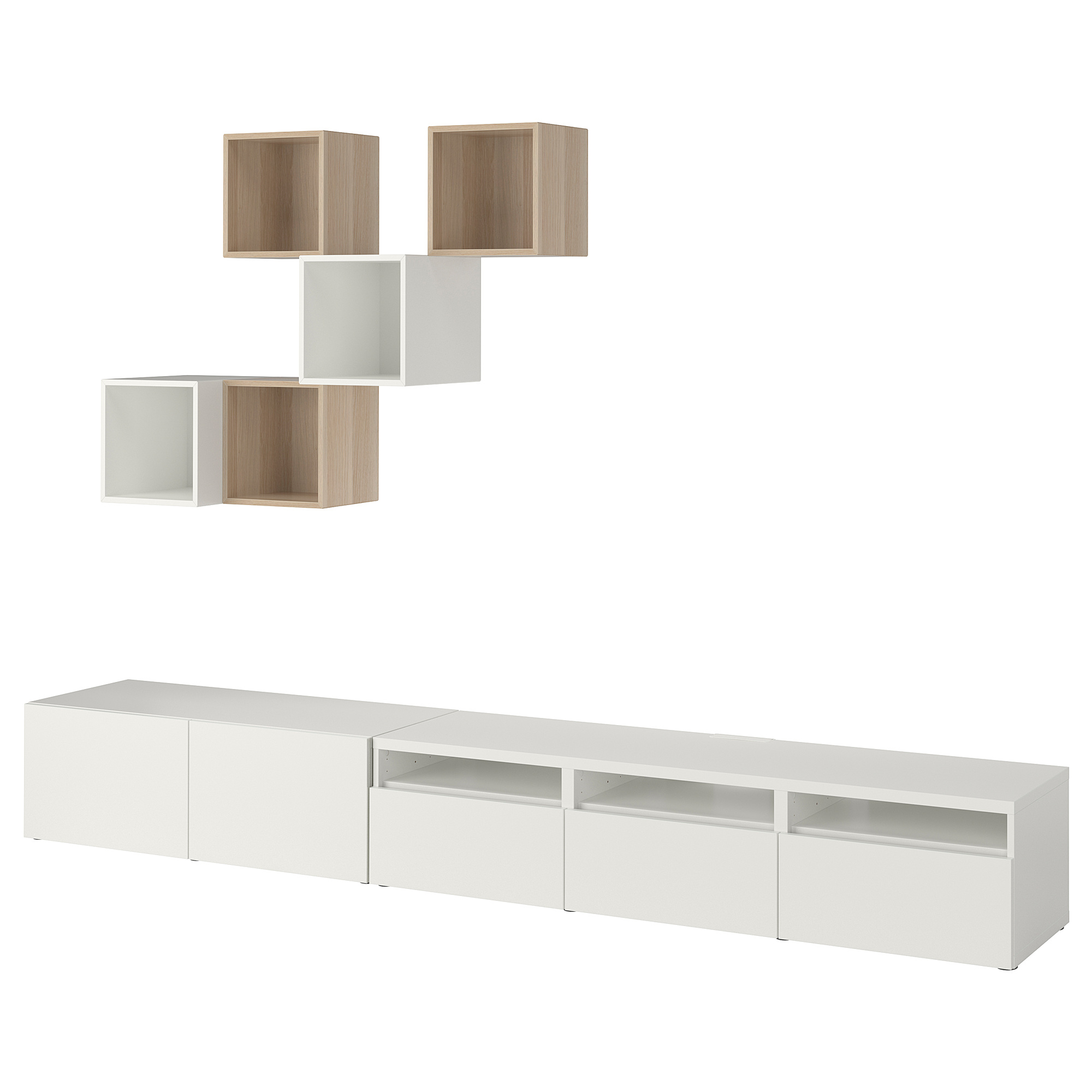 EKET/BESTÅ combination for TV, white/white stained oak effect