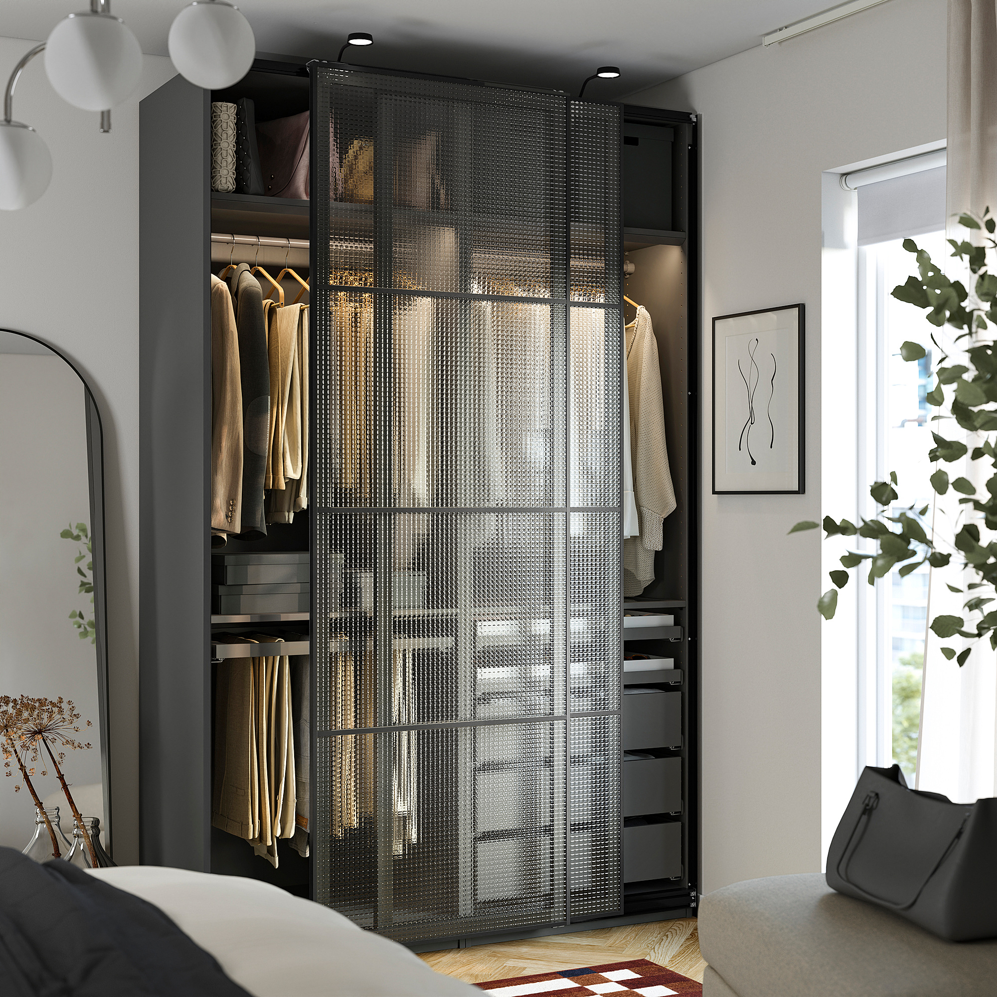 PAX/LUNDBRÄSMA wardrobe with sliding doors