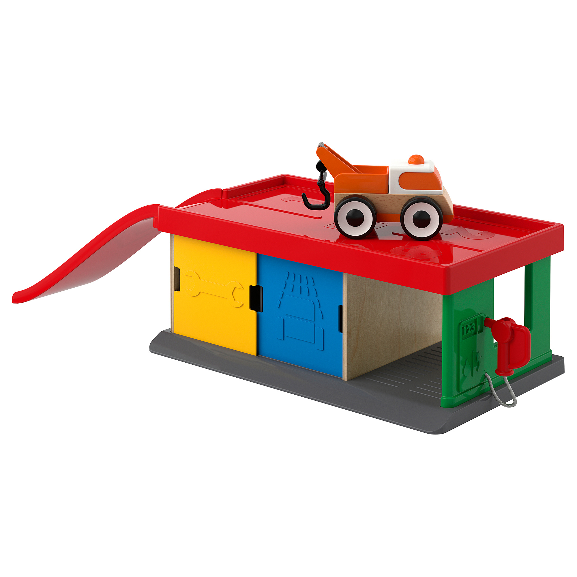red tow truck toy
