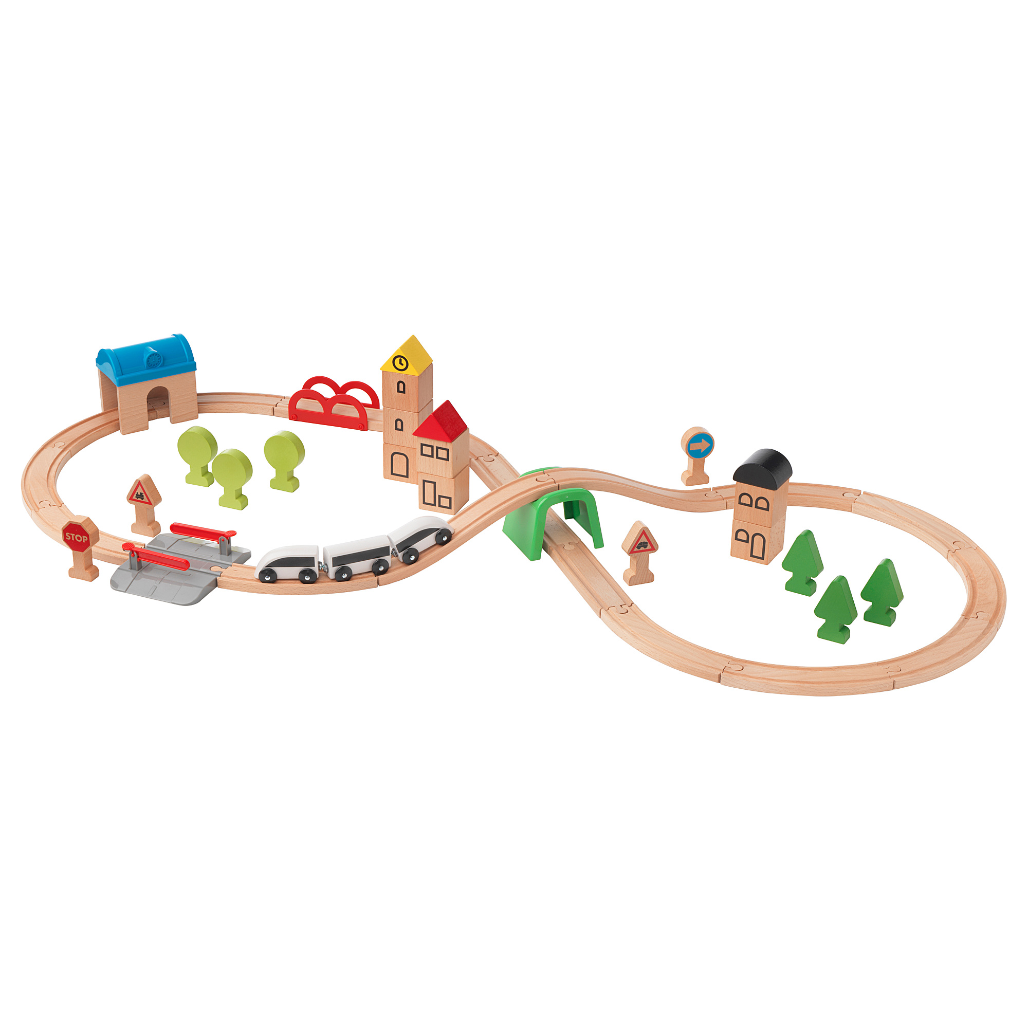 wooden train set buildings