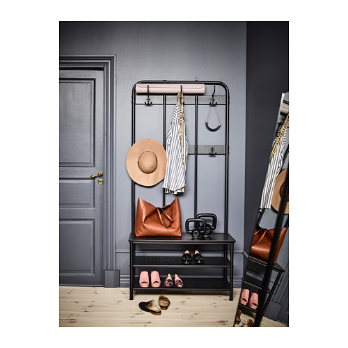 PINNIG coat rack with shoe storage bench