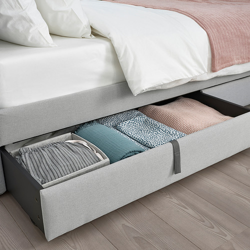 GLADSTAD 軟墊式特大雙人床架連2個貯物箱, Kabusa light grey