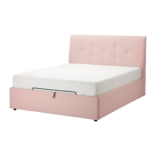 IDANÄS upholstered ottoman bed, Gunnared pale pink, queen