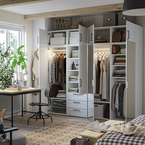 PLATSA wardrobe with 8 doors+3 drawers