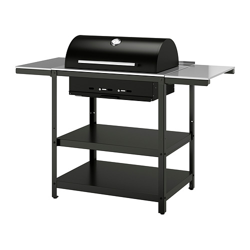 GRILLSKÄR - charcoal barbecue w 2 tables, stainless steel/outdoor, 61x123x114 | IKEA Hong Kong and Macau