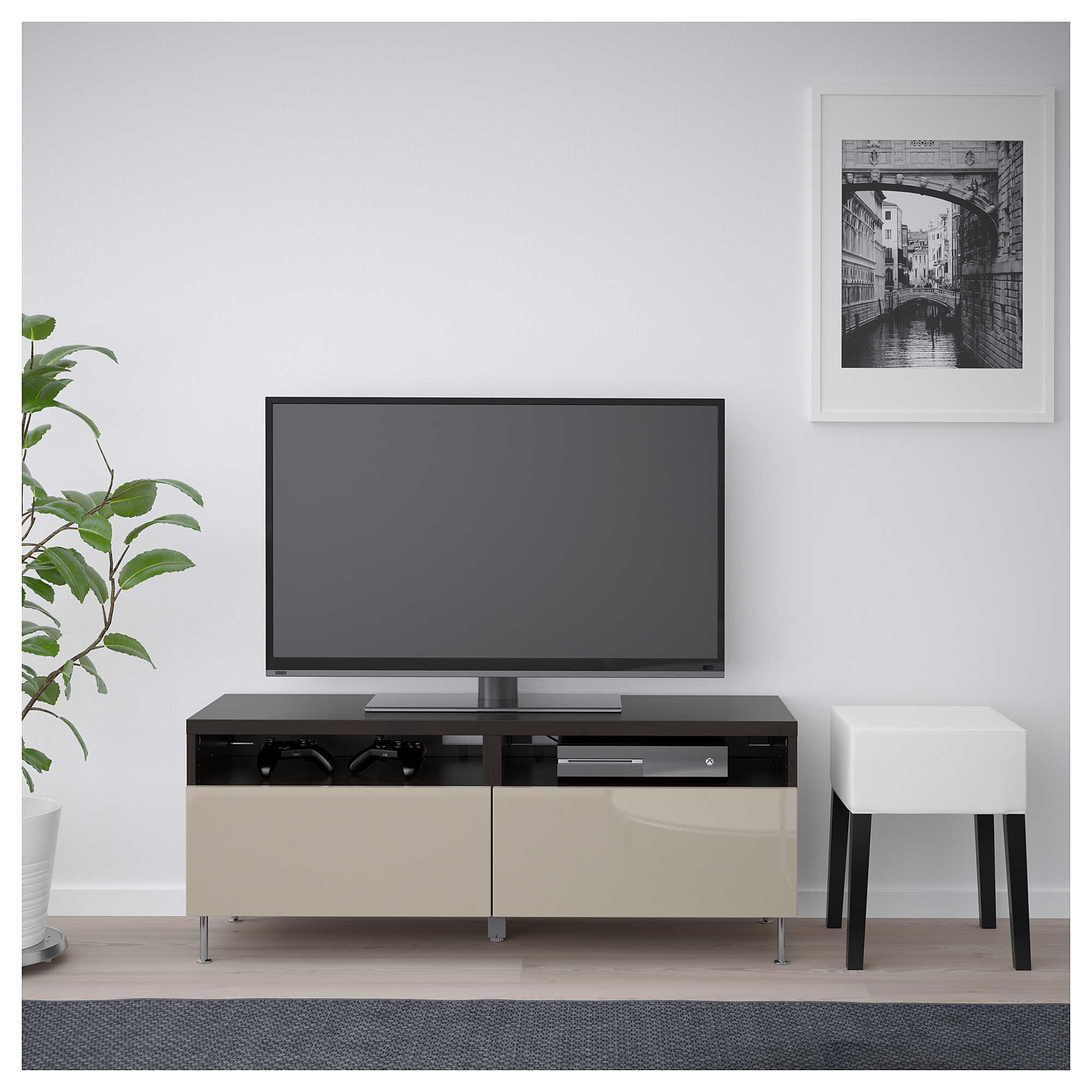 BESTÅ TV Bench With Drawers Black Brown Selsviken