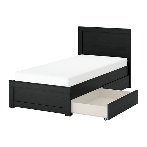 FÅGELFJÄLLET - bed frame with 2 storage boxes, black oak effect/Lönset, Single | IKEA Hong Kong and Macau - E1012951_S4