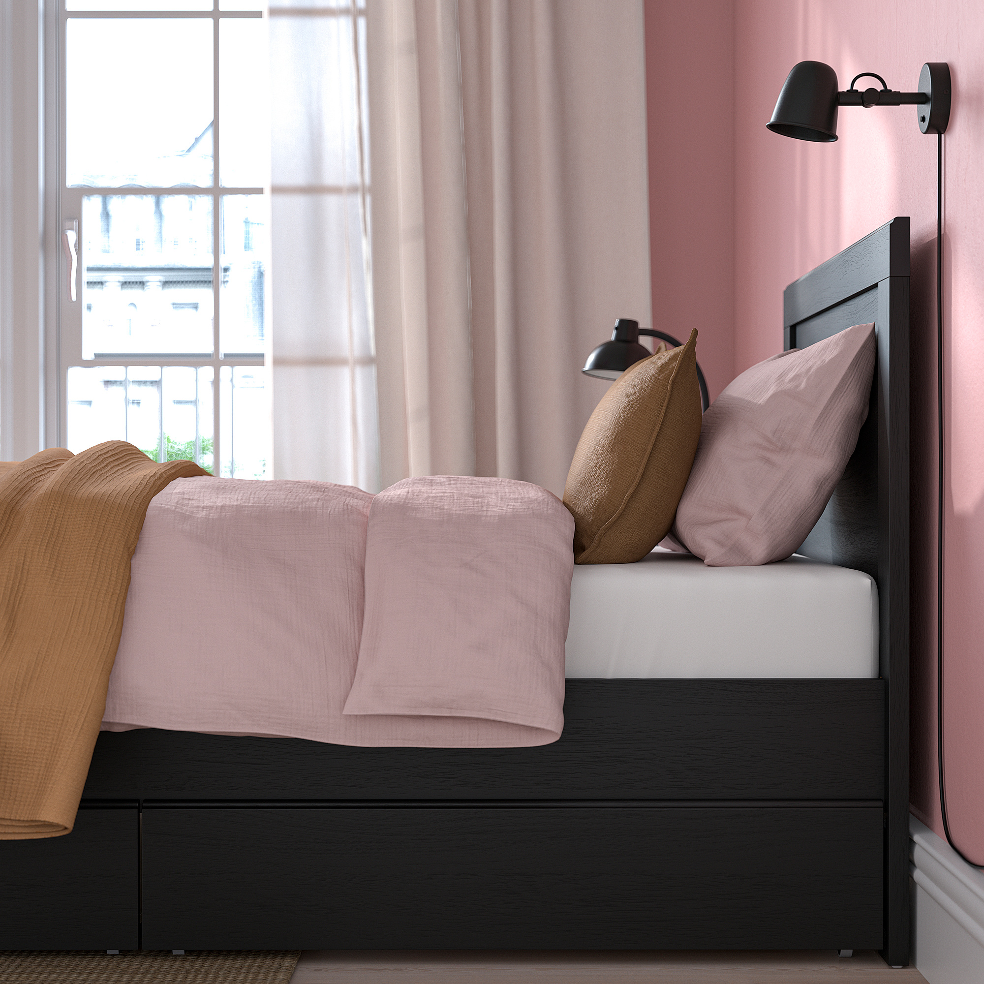 FÅGELFJÄLLET bed frame with 2 storage boxes