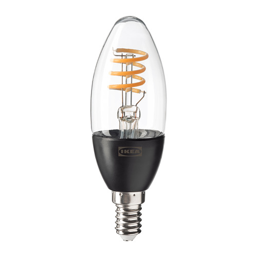 TRÅDFRI LED燈膽E14 250流明, 無線調光 暖黃光/椒形 透明