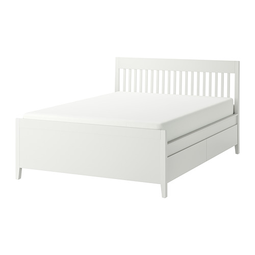 IDANÄS bed frame with storage, white/Luröy, queen