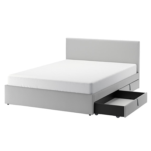 GLADSTAD upholstered bed, 2 storage boxes