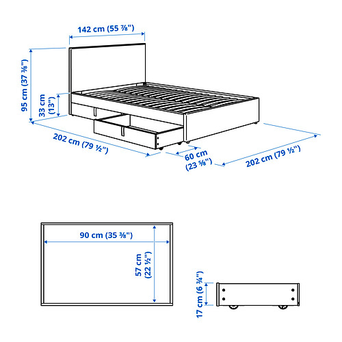 GLADSTAD upholstered bed, 2 storage boxes
